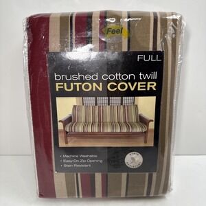 Bed Bath & beyond full size futon cover stripe beige brown maroon Cotton Twill